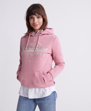 Superdry Premium Goods Luxe Embroidered Női Kapucnis Pulóver Rózsaszín | MGCPR4632